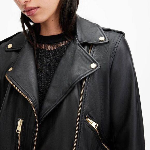 NWT All Saints Balfern Black Leather Biker Jacket with Silver Hardware - Picture 3 of 11